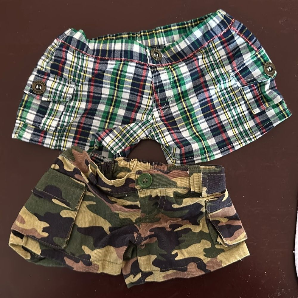 Build-A-Bear Workshop 2 Pairs of Paid & Camo Shorts and 1 White T-Shirt